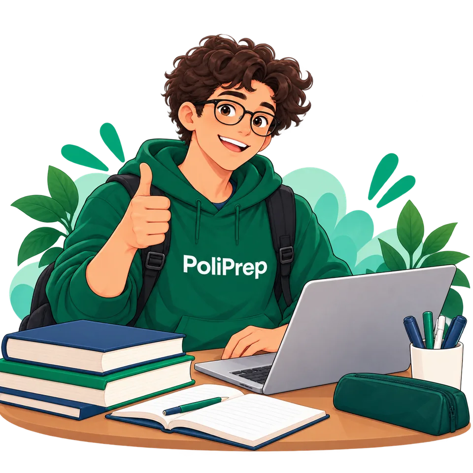 A PoliPrep student giving a thumbs up next to his laptop