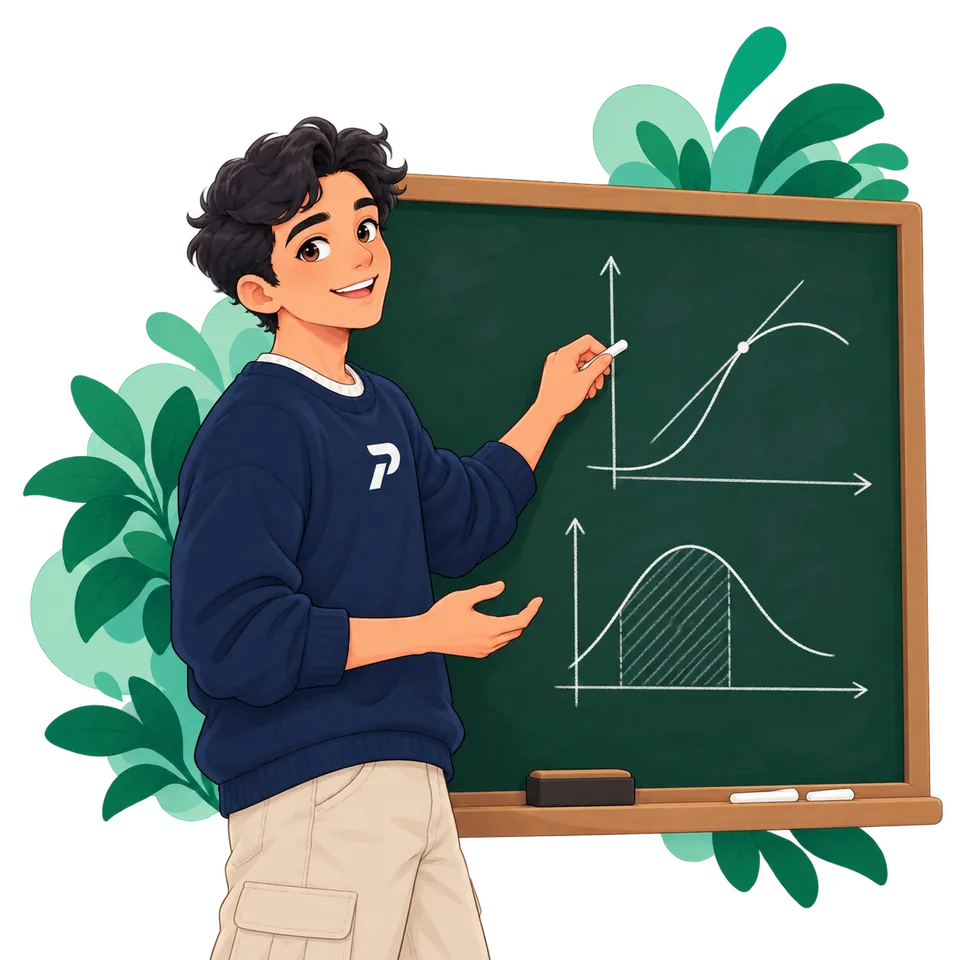 A PoliPrep student explaining calculus graphs at a chalkboard