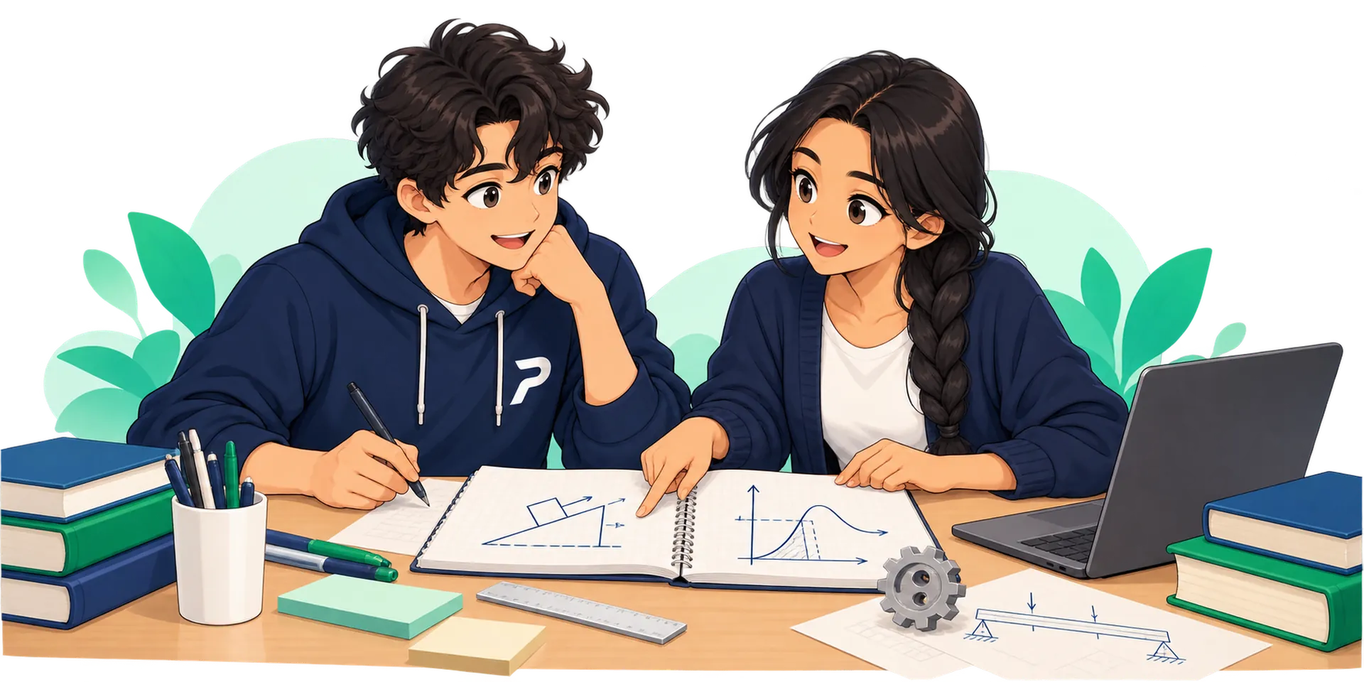 Two students preparing for the TIL-I together at a desk