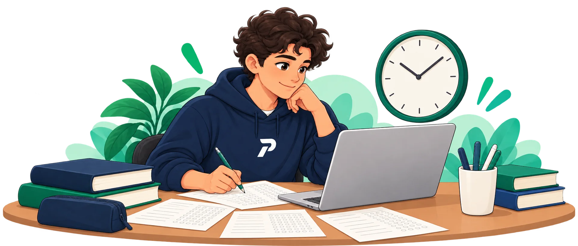A PoliPrep student taking a timed practice test on his laptop